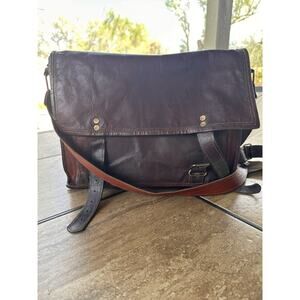 Vintage Inspired Leather Messenger Bag Classic 60s Style Satchel Fabric Lining